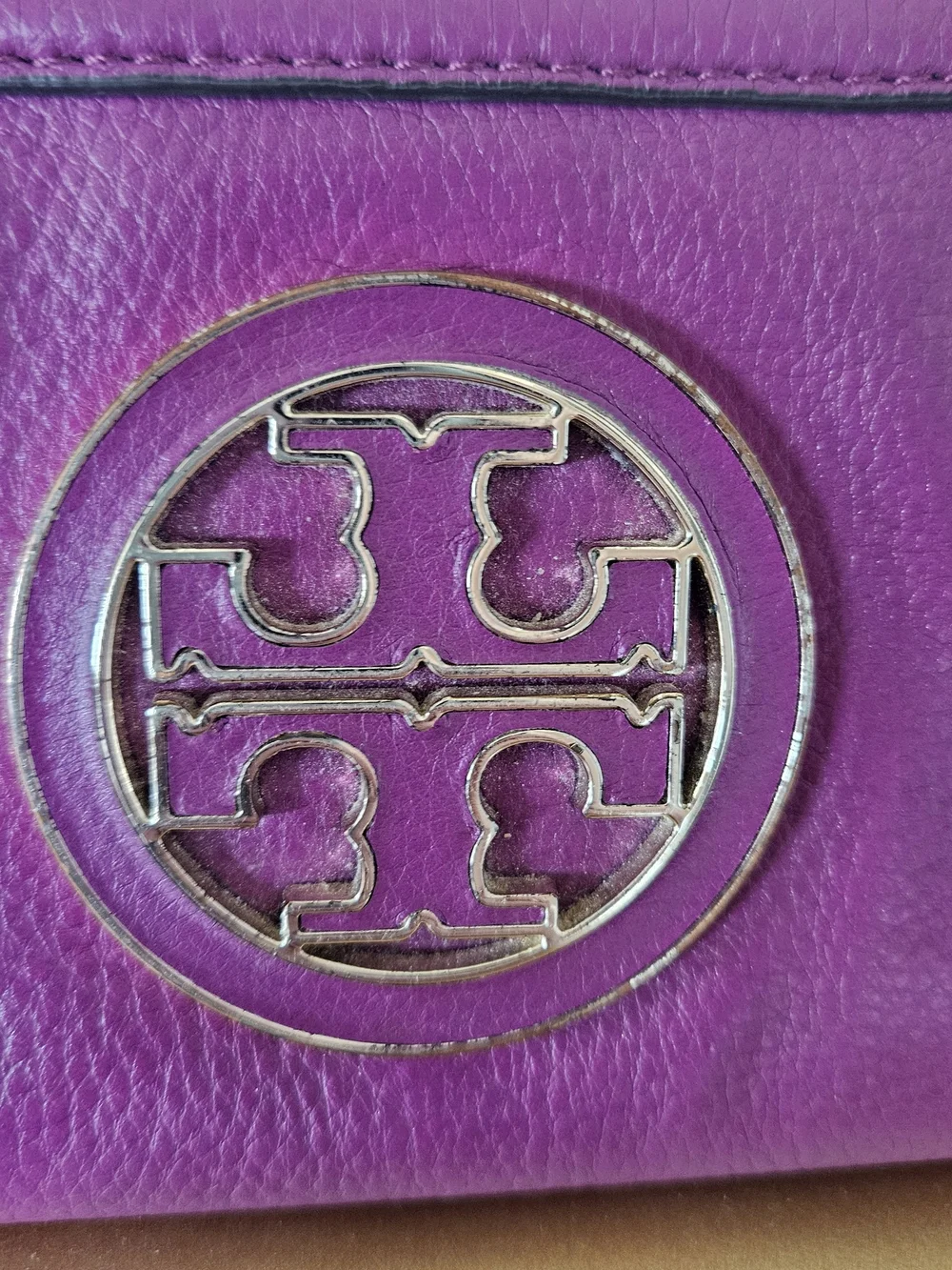 Tory Burch Magenta Leather Zip-Around Wallet with Gold Logo